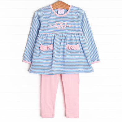 Bitty Dot Bow Applique Legging Set, Blue