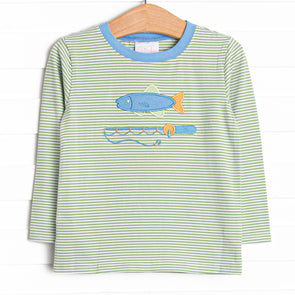 Reely Big Catch Applique Top, Green Stripe