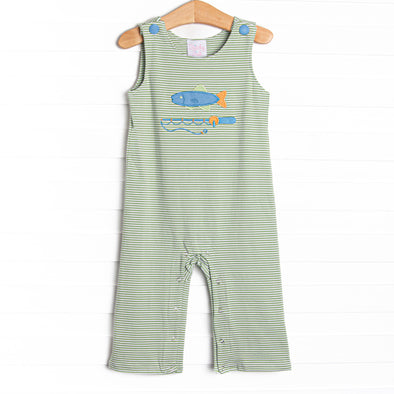 Reely Big Catch Applique Jon Jon, Green Stripe