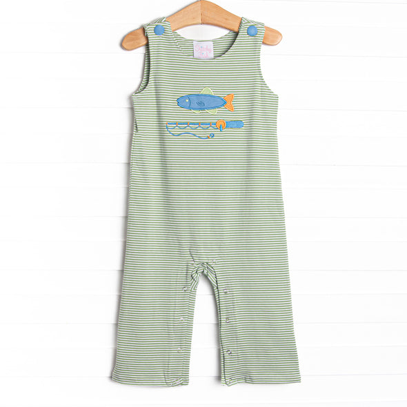 Reely Big Catch Applique Jon Jon, Green Stripe