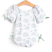 Pacific Palms Puff Sleeve One Piece, Green