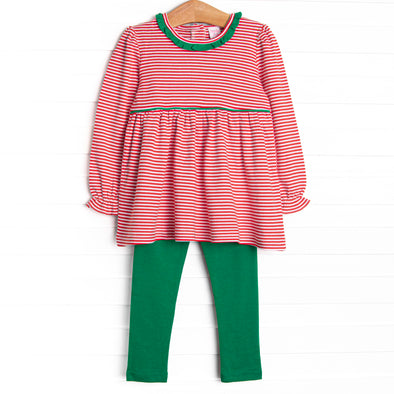 Seasonal Stripes Pima Legging Set, Red