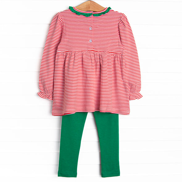 Seasonal Stripes Pima Legging Set, Red