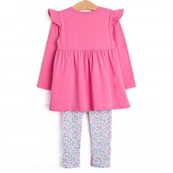 Flower Power Flutter Sleeve Legging Set, Pink