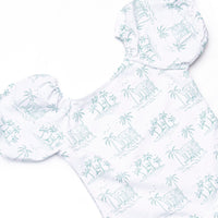 Pacific Palms Puff Sleeve One Piece, Green