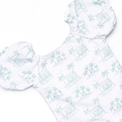 Pacific Palms Puff Sleeve One Piece, Green