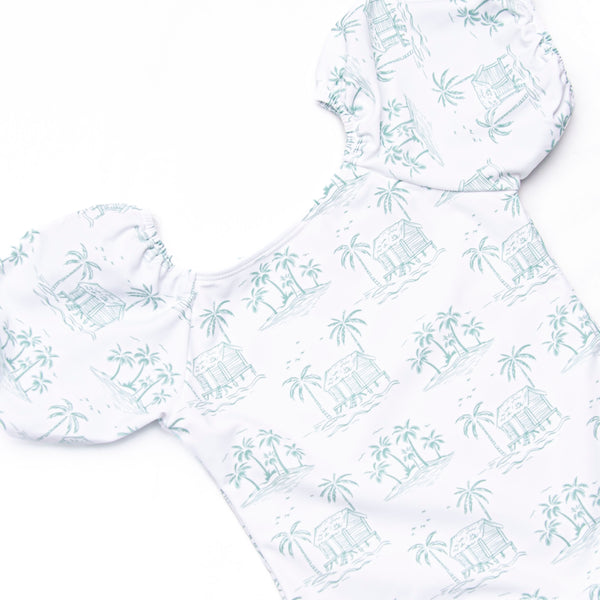 Pacific Palms Puff Sleeve One Piece, Green
