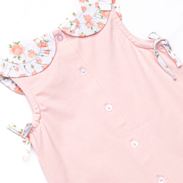 Vienna Vines Collared Ruffle Short Set, Pink