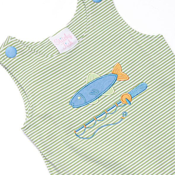 Reely Big Catch Applique Jon Jon, Green Stripe