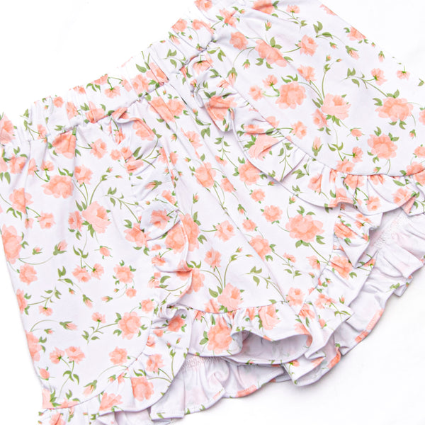 Vienna Vines Collared Ruffle Short Set, Pink