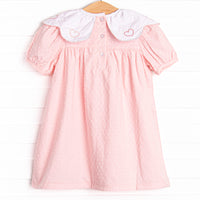 Swiss Dot Sweetheart Embroidered Dress, Pink