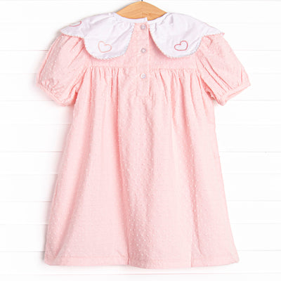 Swiss Dot Sweetheart Embroidered Dress, Pink
