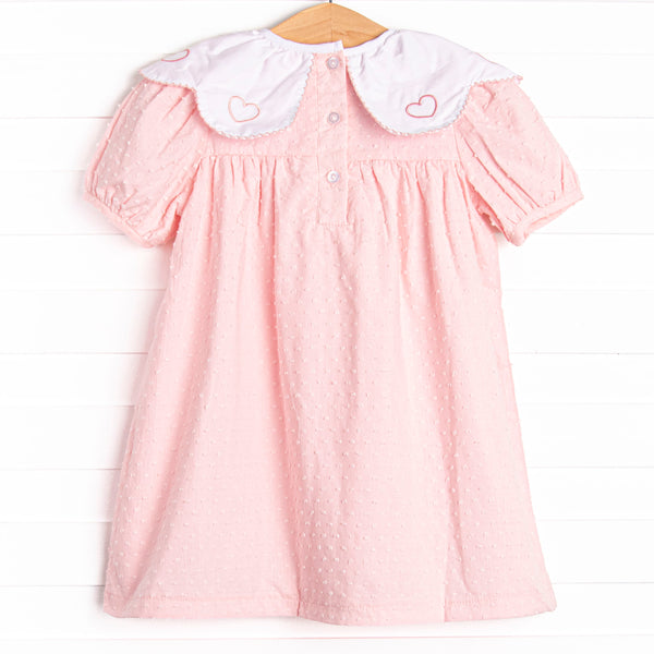 Swiss Dot Sweetheart Embroidered Dress, Pink