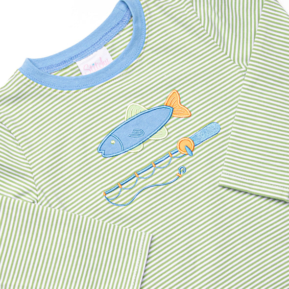 Reely Big Catch Applique Top, Green Stripe