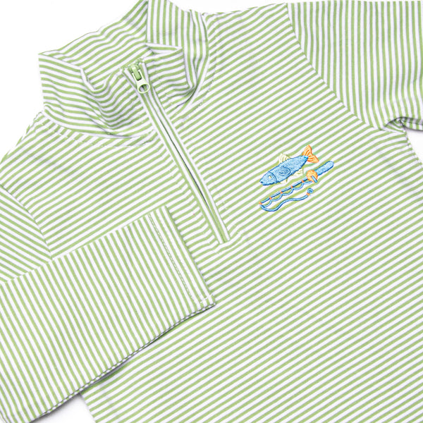 Reely Big Catch Embroidered Pullover, Green Stripe