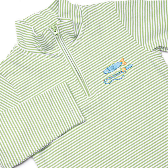 Reely Big Catch Embroidered Pullover, Green Stripe