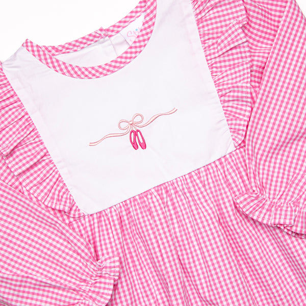 Ballet Beauty Embroidered Bubble, Pink Gingham