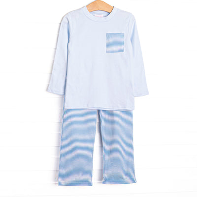 Evan Pant Set, Medium Blue Stripe