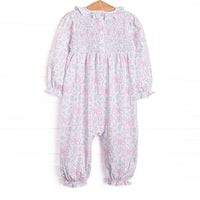 Silken Petals Elastic Smocked Ruffle Romper, Blue