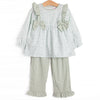 Garden Gate Gingham Side Tie Ruffle Legging Set, Green