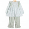 Garden Gate Gingham Side Tie Ruffle Legging Set, Green