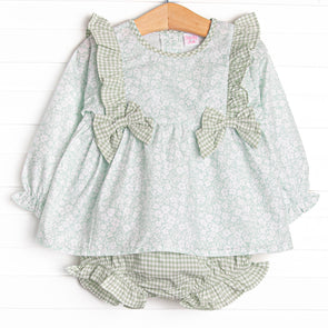 Garden Gate Gingham Side Tie Diaper Set, Green