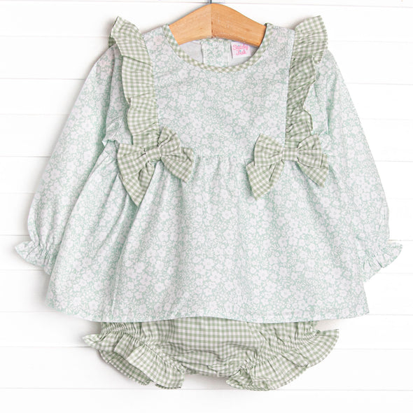 Garden Gate Gingham Side Tie Diaper Set, Green