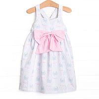Blue Crab Bows Dress, Pink
