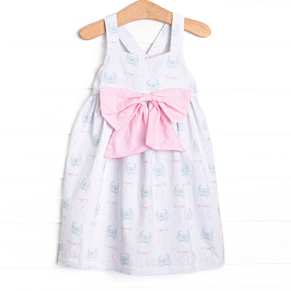 Blue Crab Bows Dress, Pink