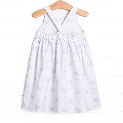 Blue Crab Bows Dress, Pink