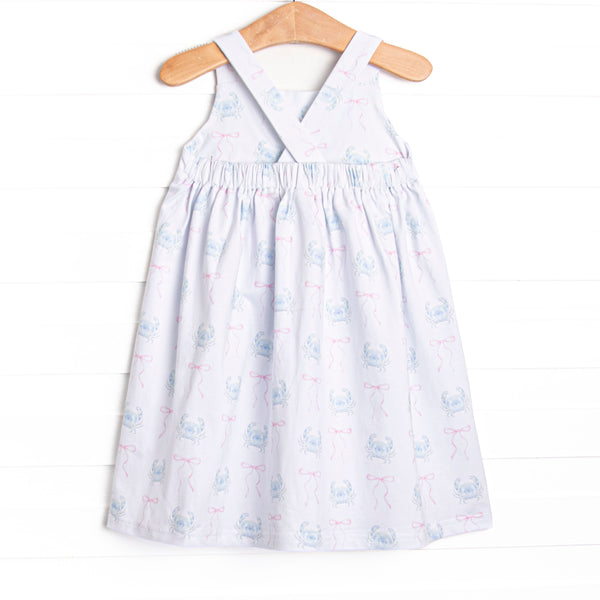 Blue Crab Bows Dress, Pink