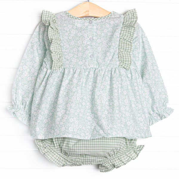 Garden Gate Gingham Side Tie Diaper Set, Green