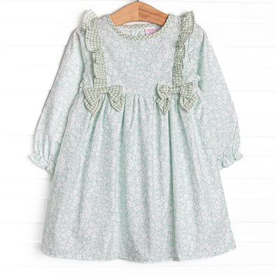 Garden Gate Gingham Side Tie Dress, Green