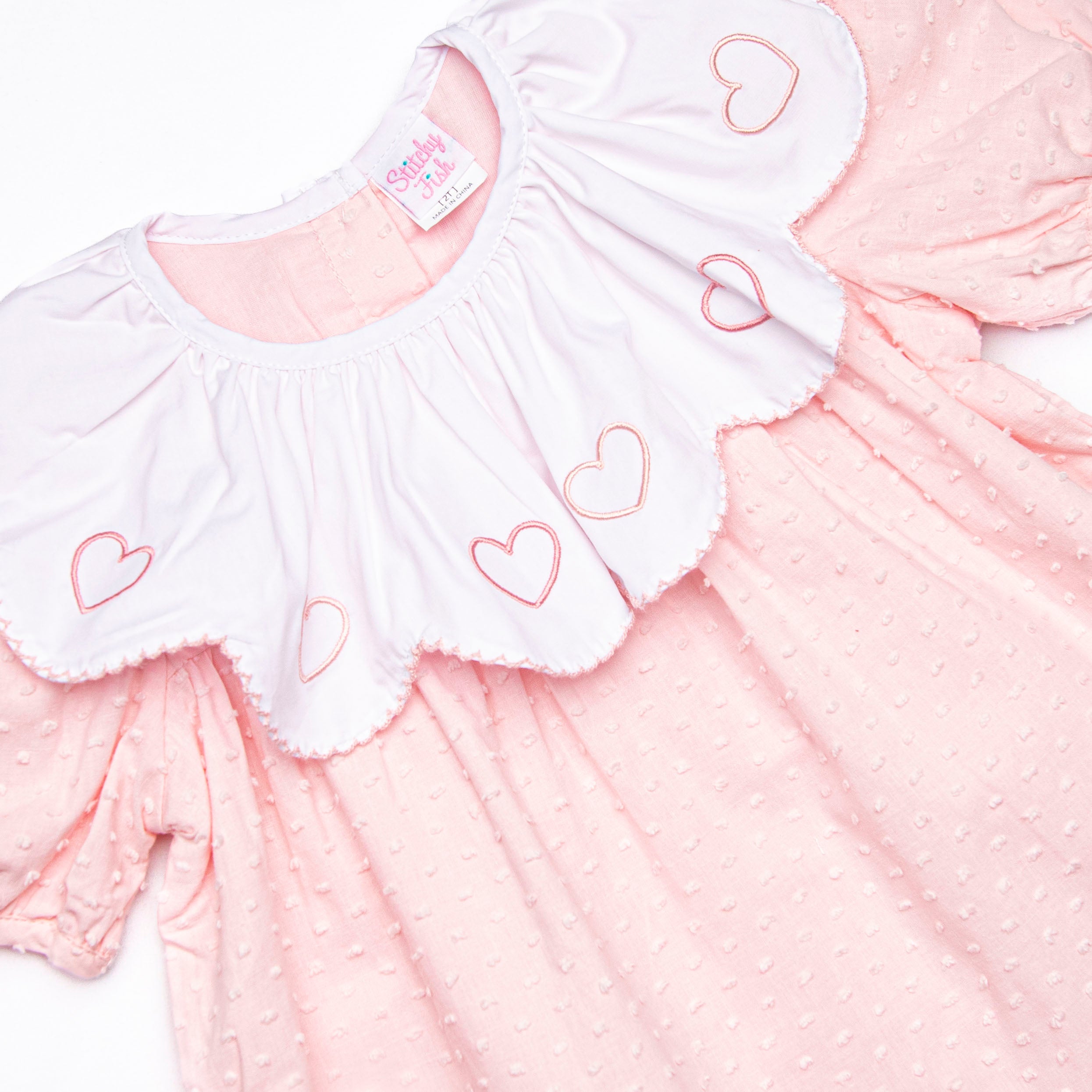 Swiss Dot Sweetheart Embroidered Dress, Pink Stitchy Fish Swiss Dot Sweetheart Embroidered Dress, Pink Stitchy Fish