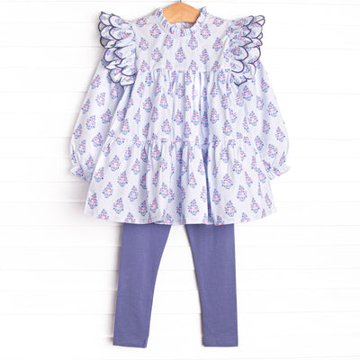 Blue Bud Bouquet Legging Set, Blue