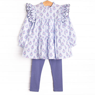 Blue Bud Bouquet Legging Set, Blue