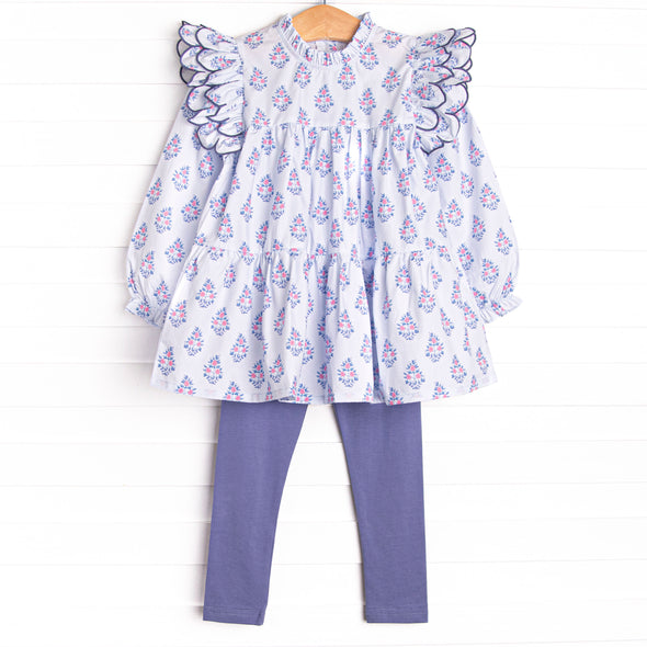 Blue Bud Bouquet Legging Set, Blue