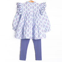 Blue Bud Bouquet Legging Set, Blue