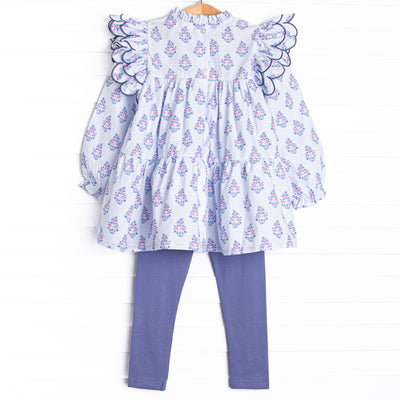 Blue Bud Bouquet Legging Set, Blue