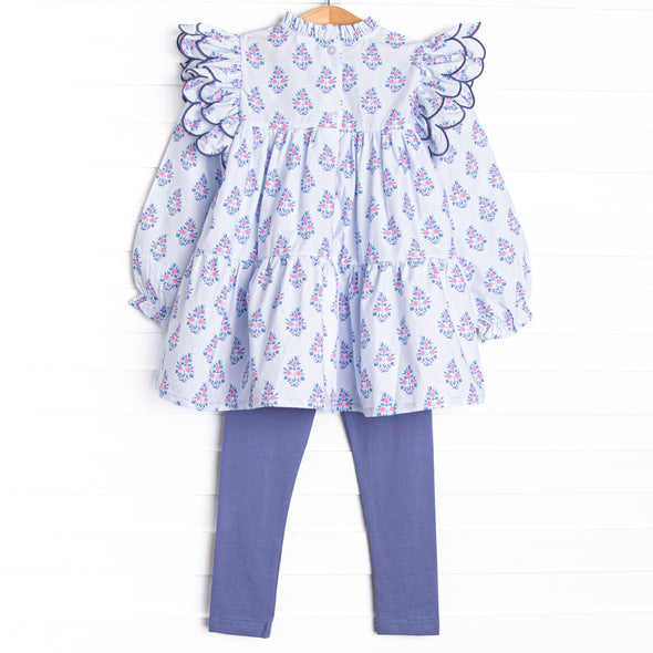 Blue Bud Bouquet Legging Set, Blue