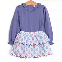 Blue Bud Bouquet Skirt Set, Blue
