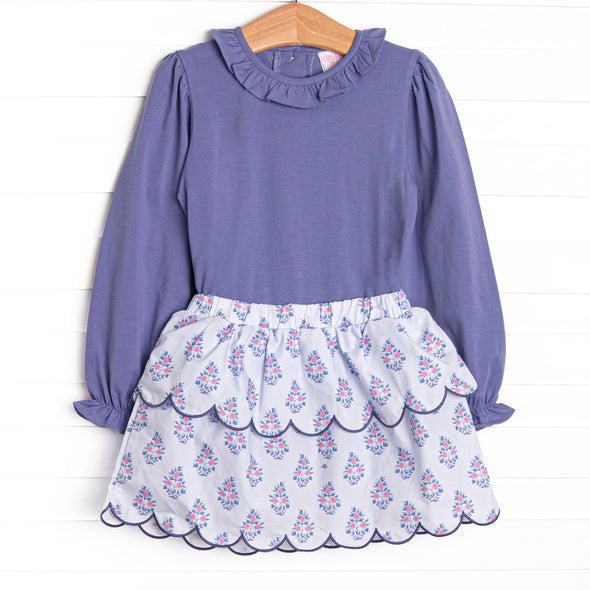 Blue Bud Bouquet Skirt Set, Blue