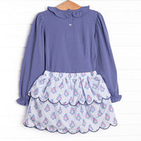 Blue Bud Bouquet Skirt Set, Blue
