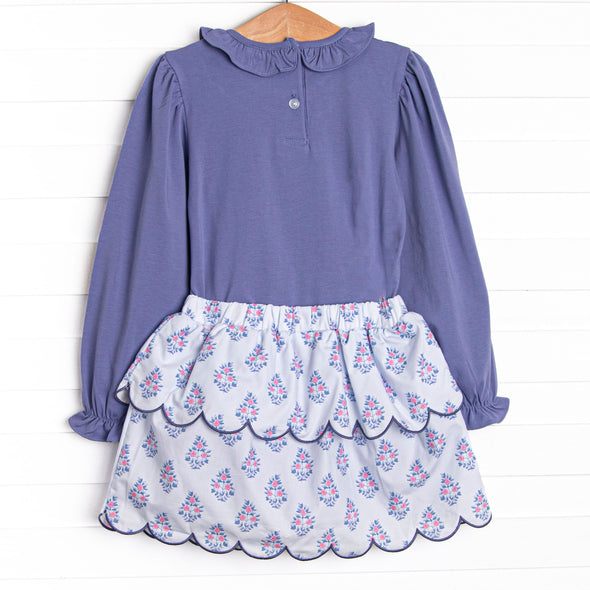 Blue Bud Bouquet Skirt Set, Blue