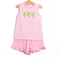 Pacific Palms Applique Short Set, Pink