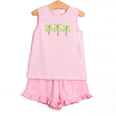 Pacific Palms Applique Short Set, Pink