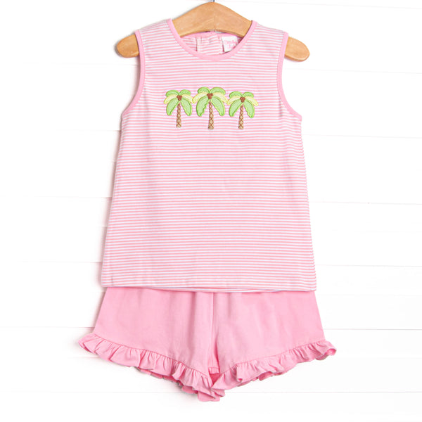 Pacific Palms Applique Short Set, Pink