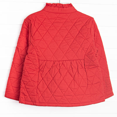 Quilted Ruffle Coat, Red