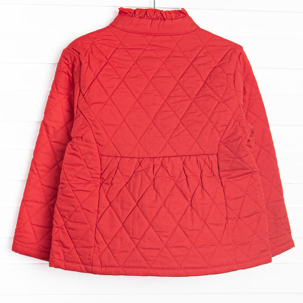 Quilted Ruffle Coat, Red