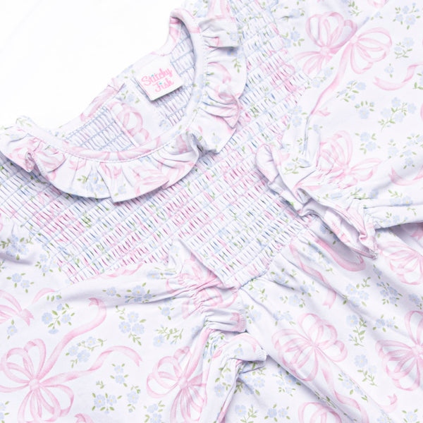 Silken Petals Elastic Smocked Ruffle Romper, Blue